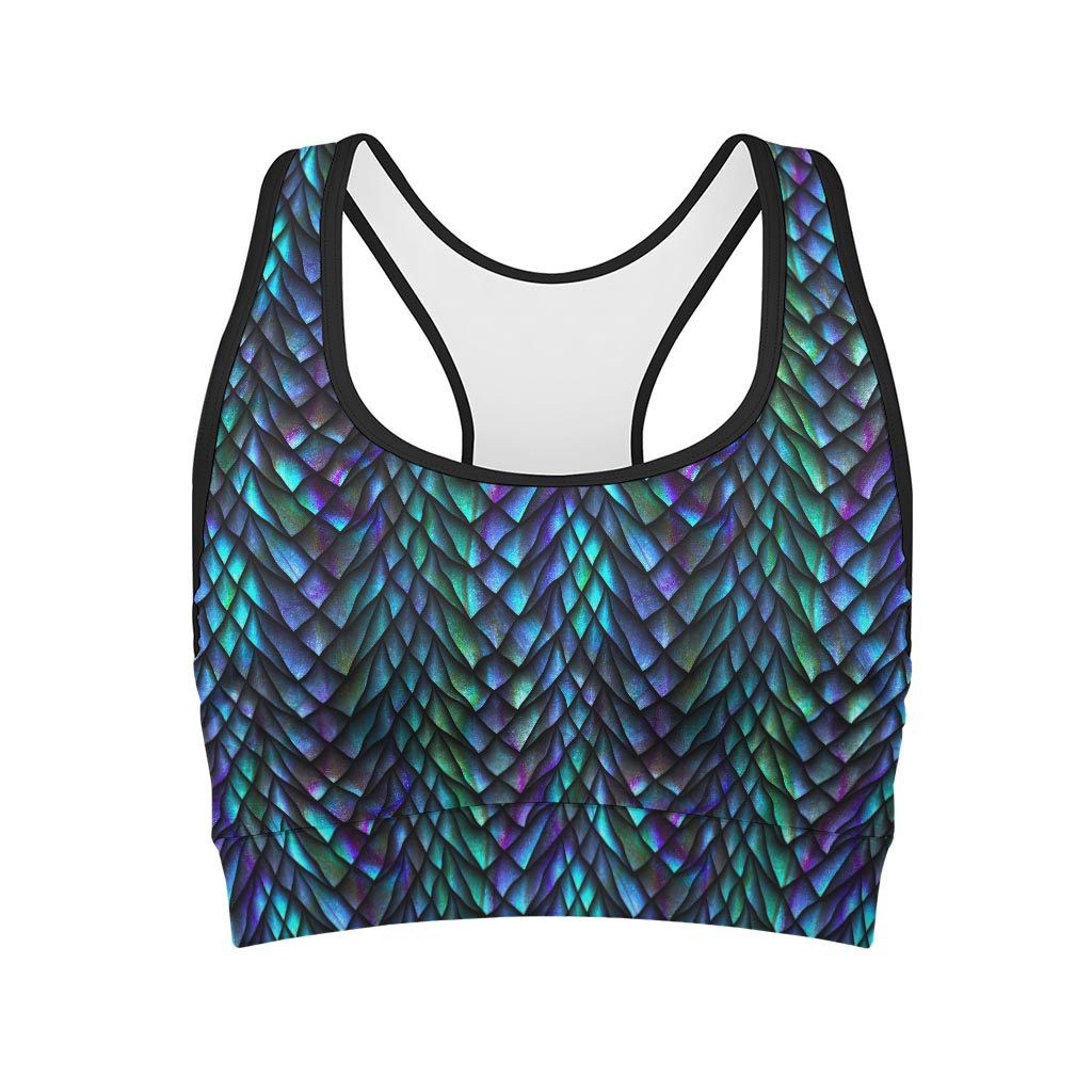 Turquoise Dragon Scales Pattern Print Women's Sports Bra