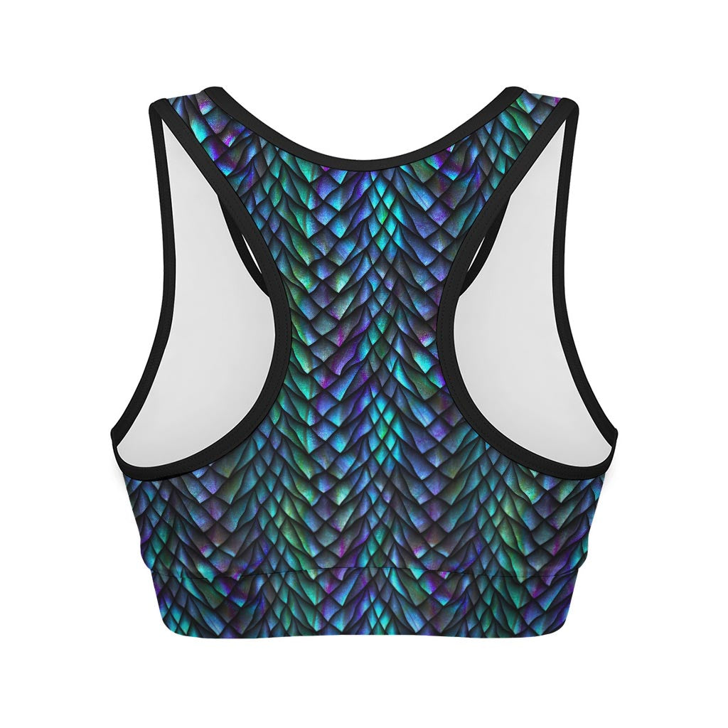 Turquoise Dragon Scales Pattern Print Women's Sports Bra