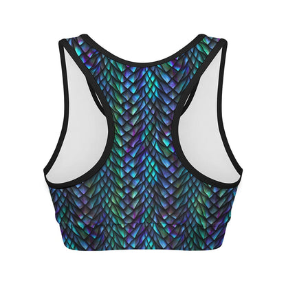 Turquoise Dragon Scales Pattern Print Women's Sports Bra