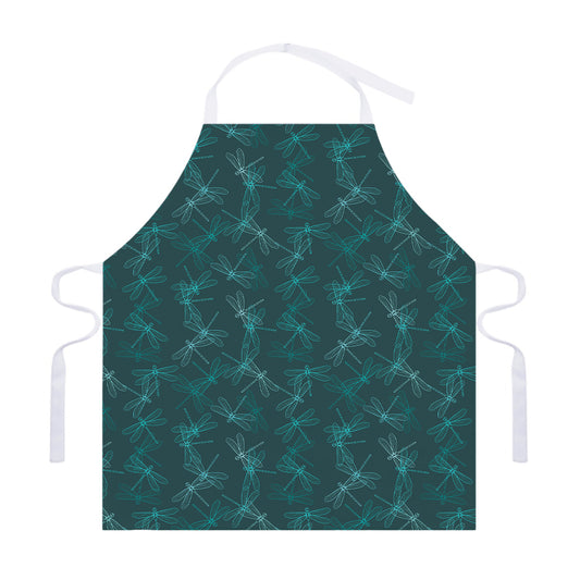 Turquoise Dragonfly Pattern Print Adjustable Apron