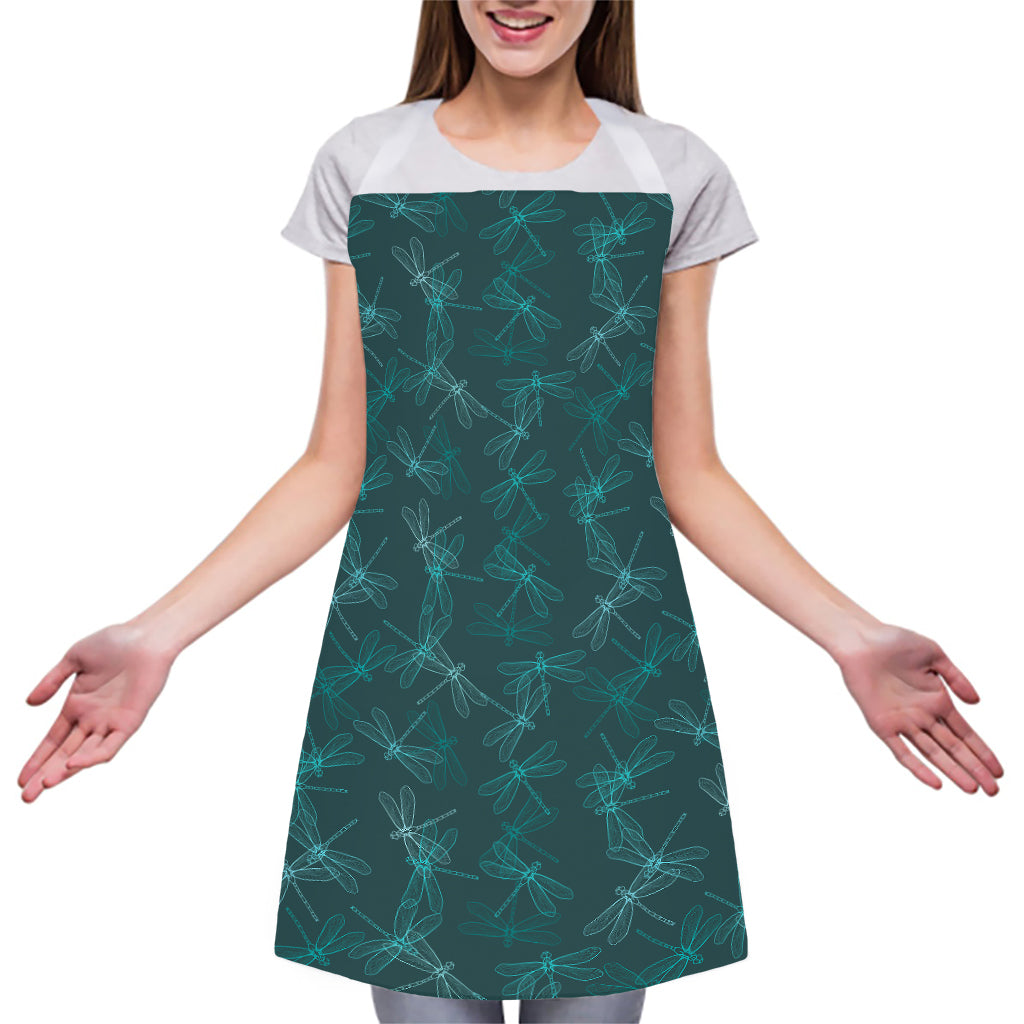 Turquoise Dragonfly Pattern Print Adjustable Apron