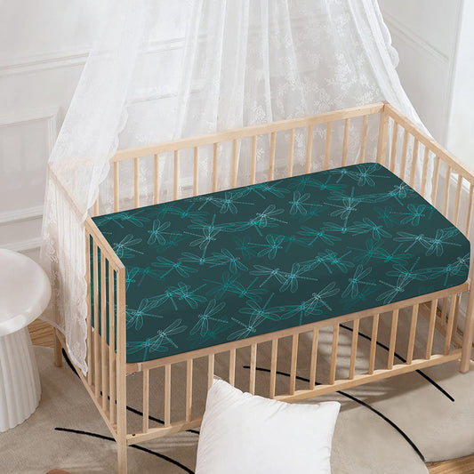 Turquoise Dragonfly Pattern Print Baby Crib Sheet