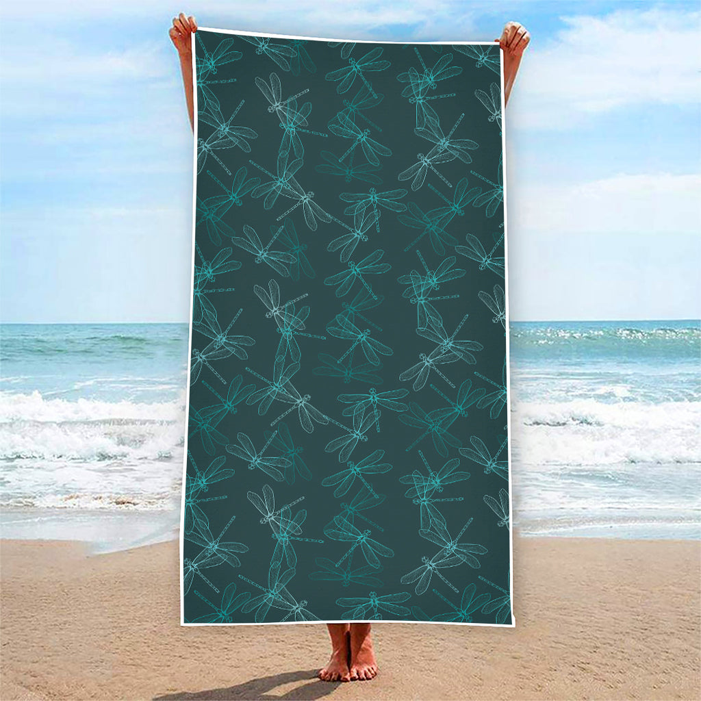 Turquoise Dragonfly Pattern Print Beach Towel