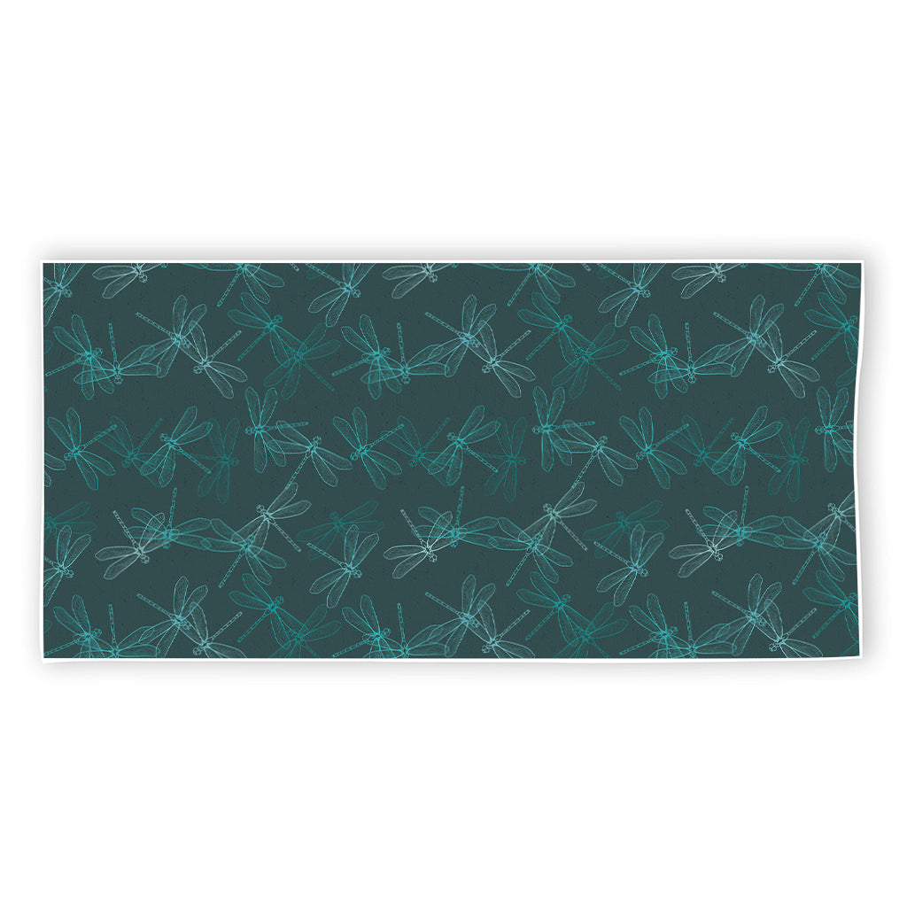 Turquoise Dragonfly Pattern Print Beach Towel