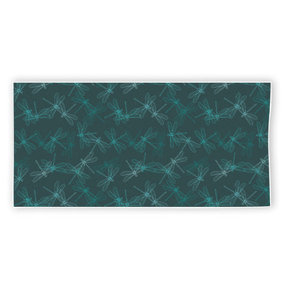 Turquoise Dragonfly Pattern Print Beach Towel