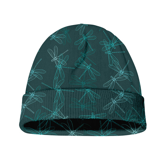 Turquoise Dragonfly Pattern Print Beanie