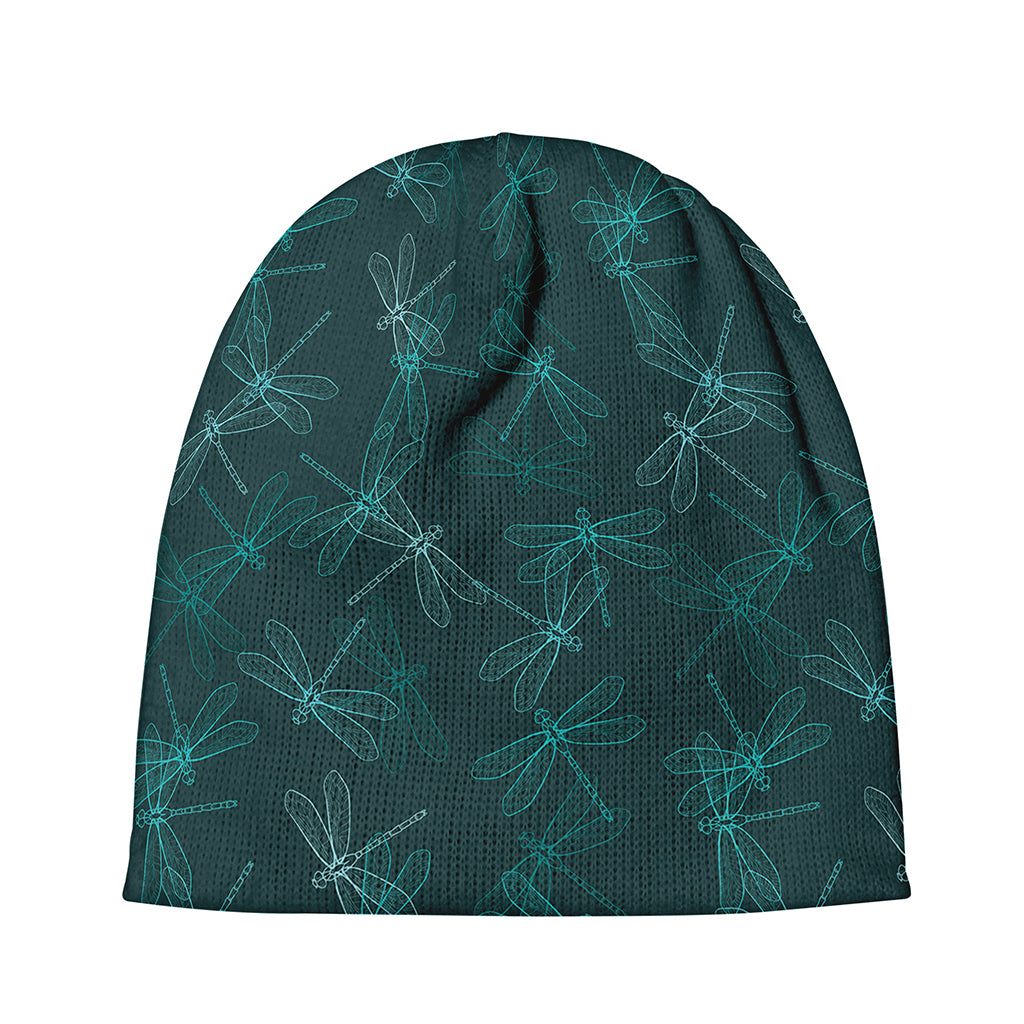Turquoise Dragonfly Pattern Print Beanie
