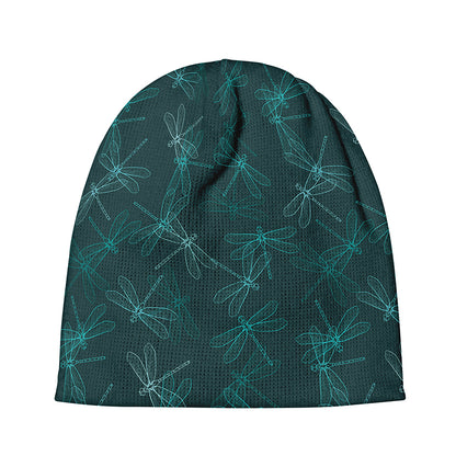 Turquoise Dragonfly Pattern Print Beanie