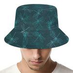 Turquoise Dragonfly Pattern Print Bucket Hat
