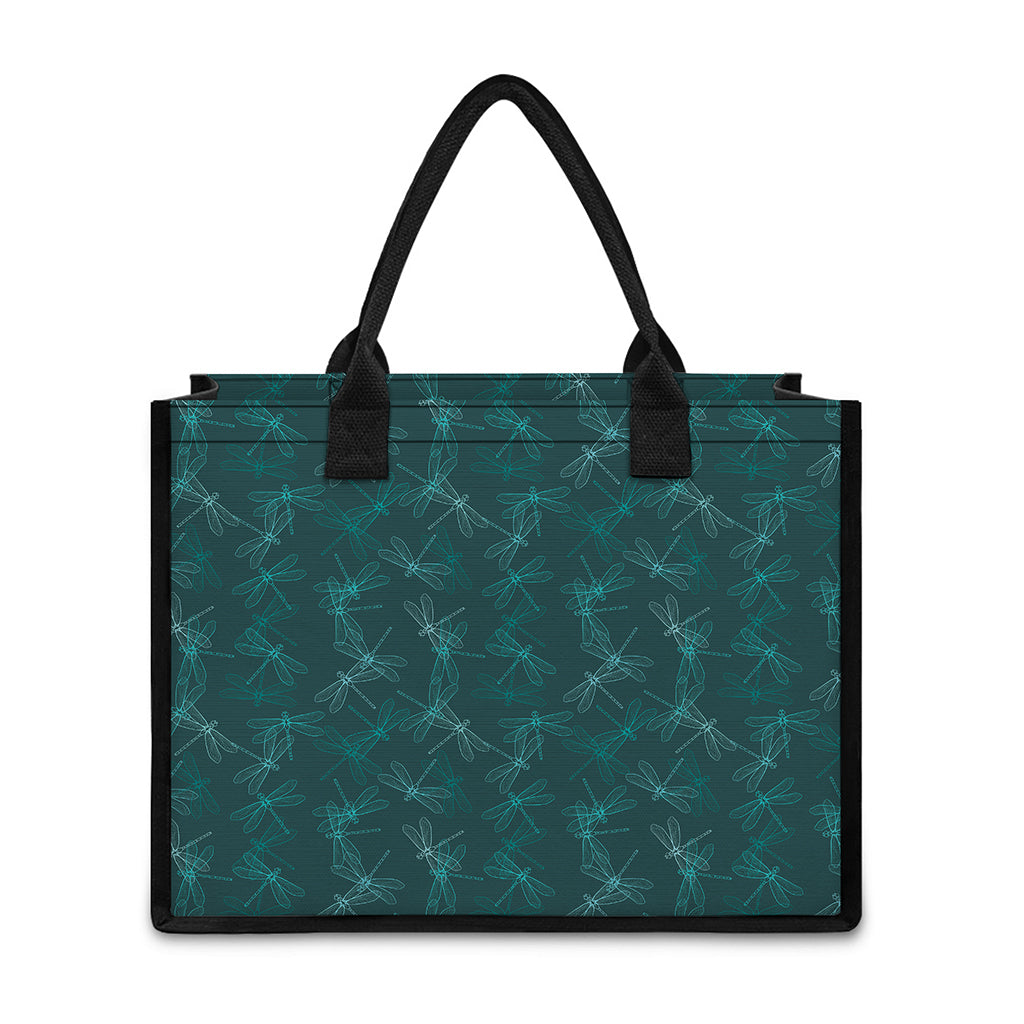 Turquoise Dragonfly Pattern Print Canvas Tote Bag