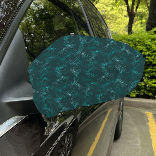 Turquoise Dragonfly Pattern Print Car Side Mirror Covers