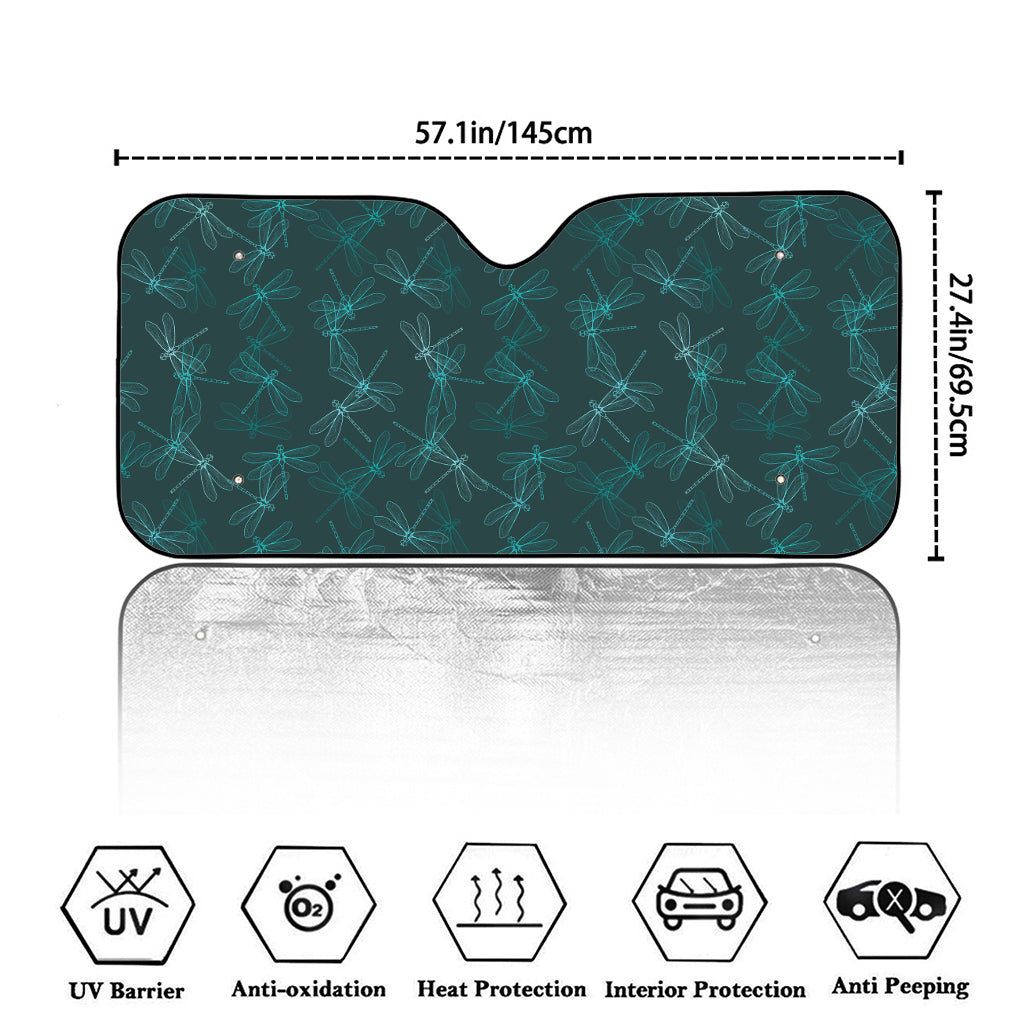 Turquoise Dragonfly Pattern Print Car Windshield Sun Shade