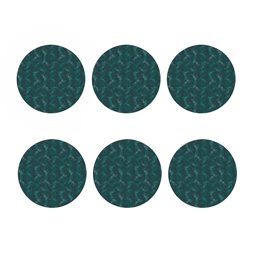 Turquoise Dragonfly Pattern Print Coaster Set