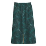 Turquoise Dragonfly Pattern Print Cotton Front Slit Maxi Skirt
