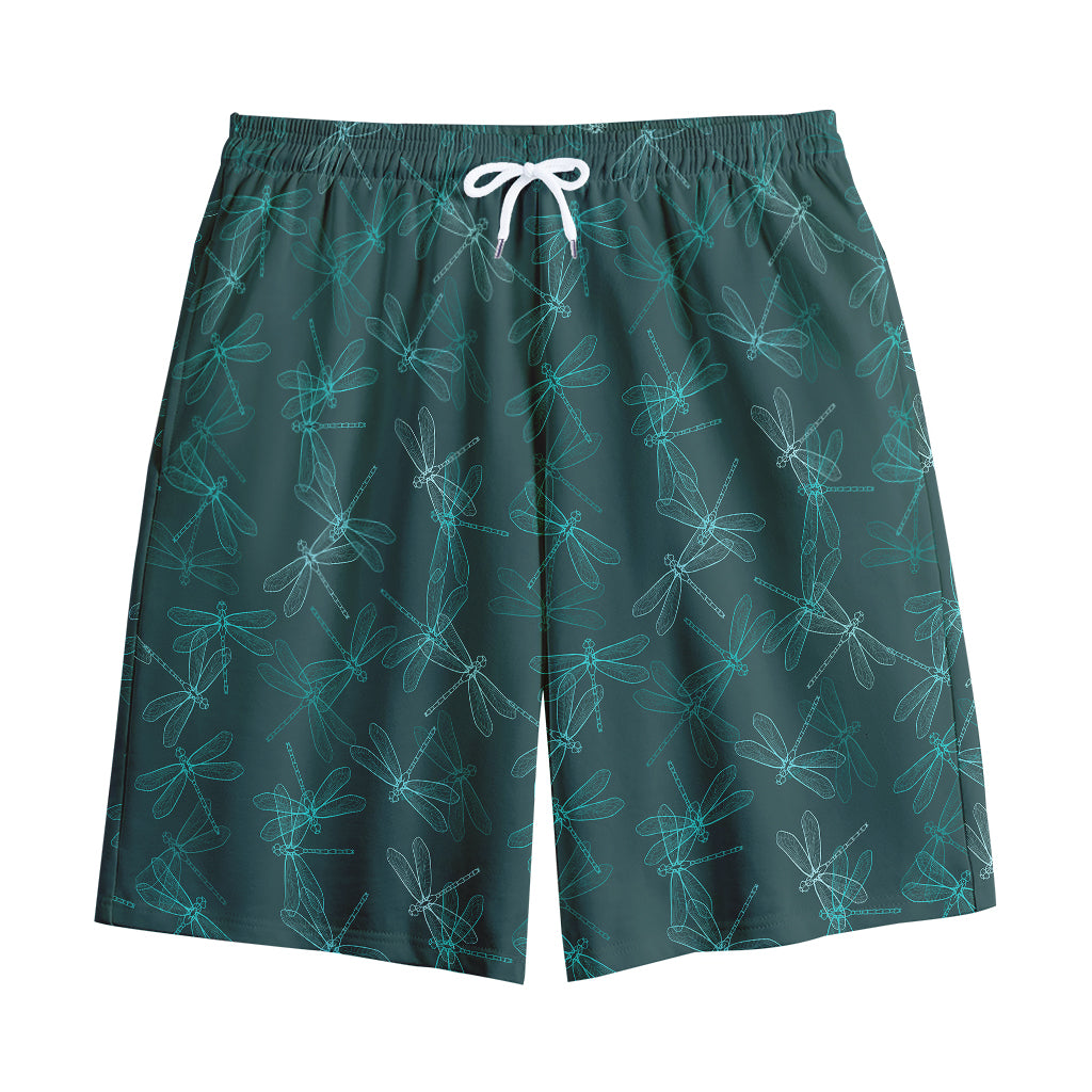 Turquoise Dragonfly Pattern Print Cotton Shorts