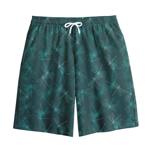 Turquoise Dragonfly Pattern Print Cotton Shorts