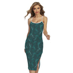 Turquoise Dragonfly Pattern Print Cross Back Cami Dress