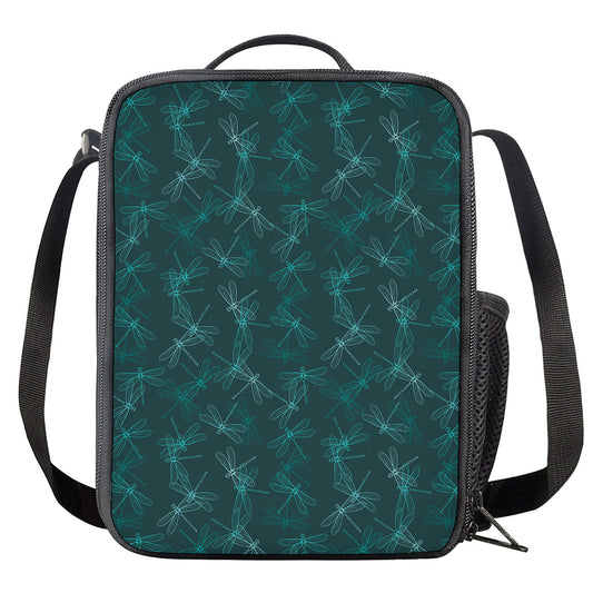 Turquoise Dragonfly Pattern Print Crossbody Lunch Bag