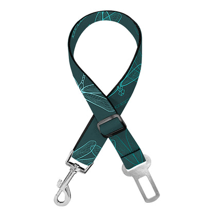 Turquoise Dragonfly Pattern Print Dog Seat Belt
