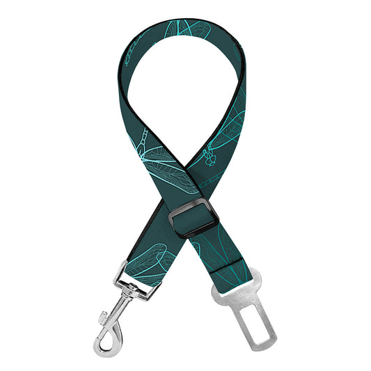 Turquoise Dragonfly Pattern Print Dog Seat Belt