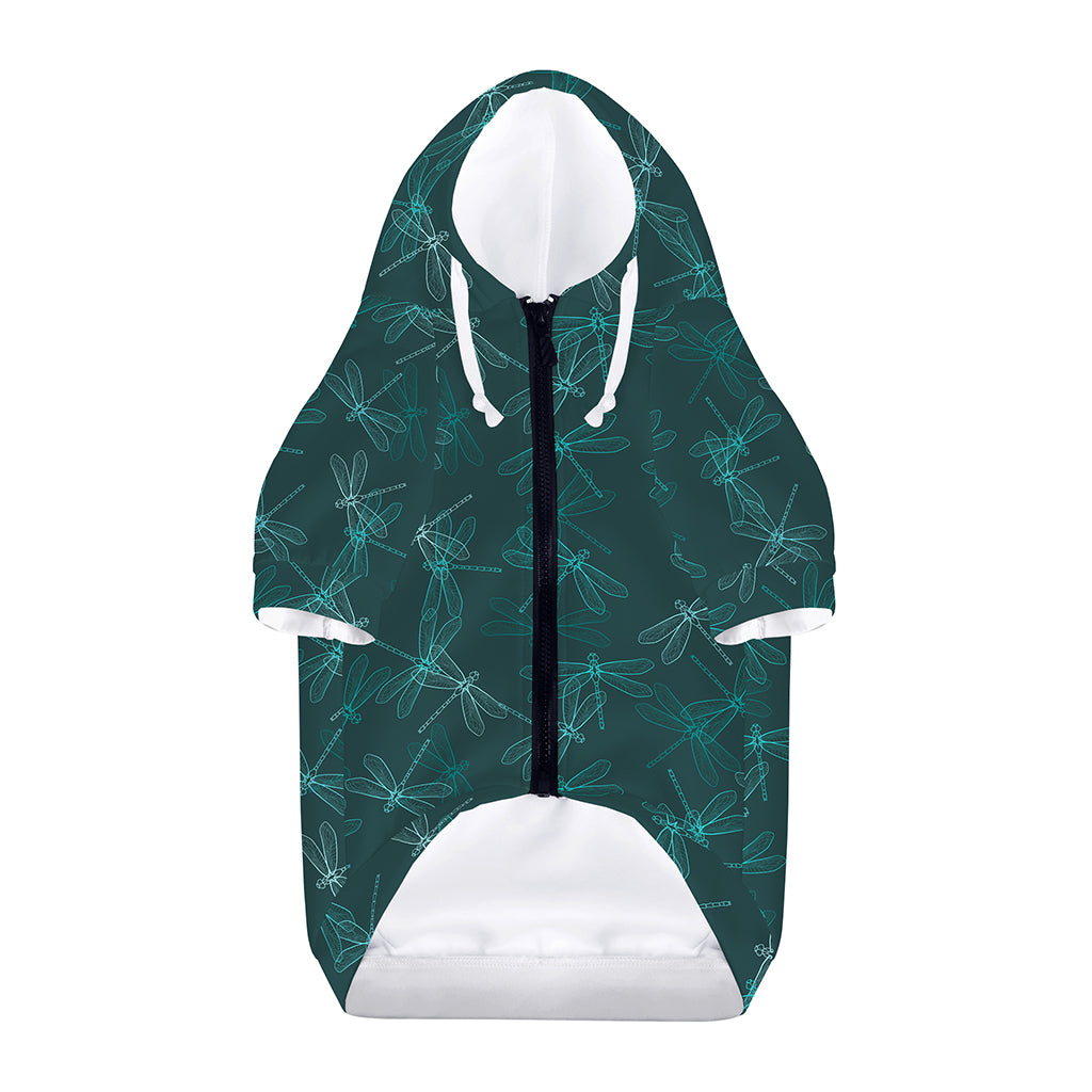 Turquoise Dragonfly Pattern Print Dog Zip Up Hoodie