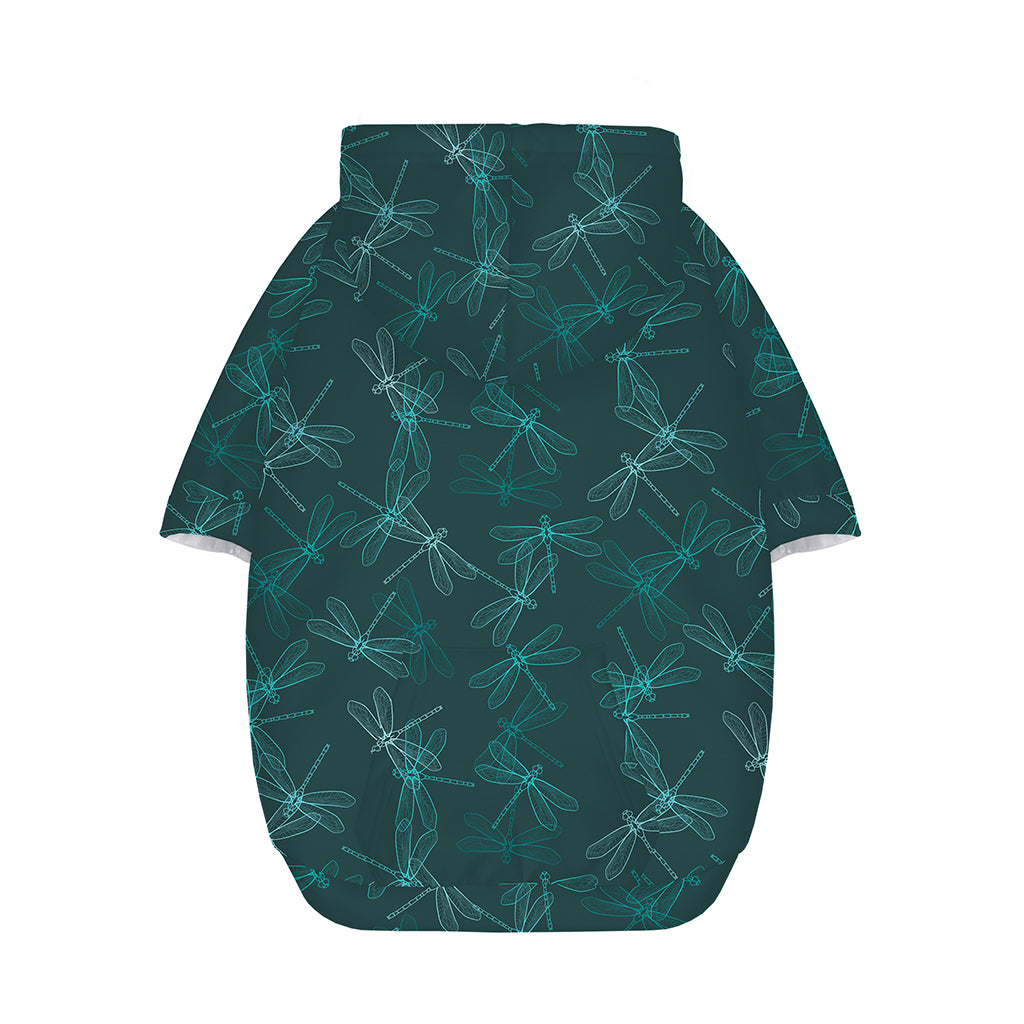 Turquoise Dragonfly Pattern Print Dog Zip Up Hoodie