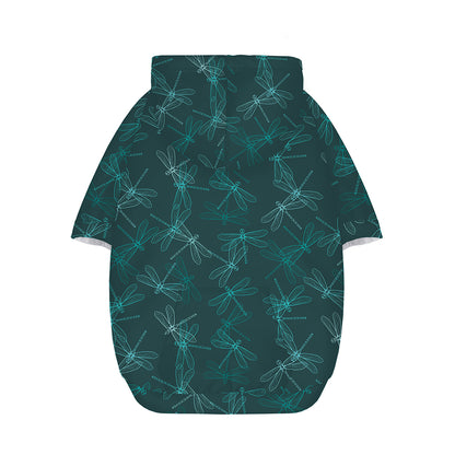 Turquoise Dragonfly Pattern Print Dog Zip Up Hoodie
