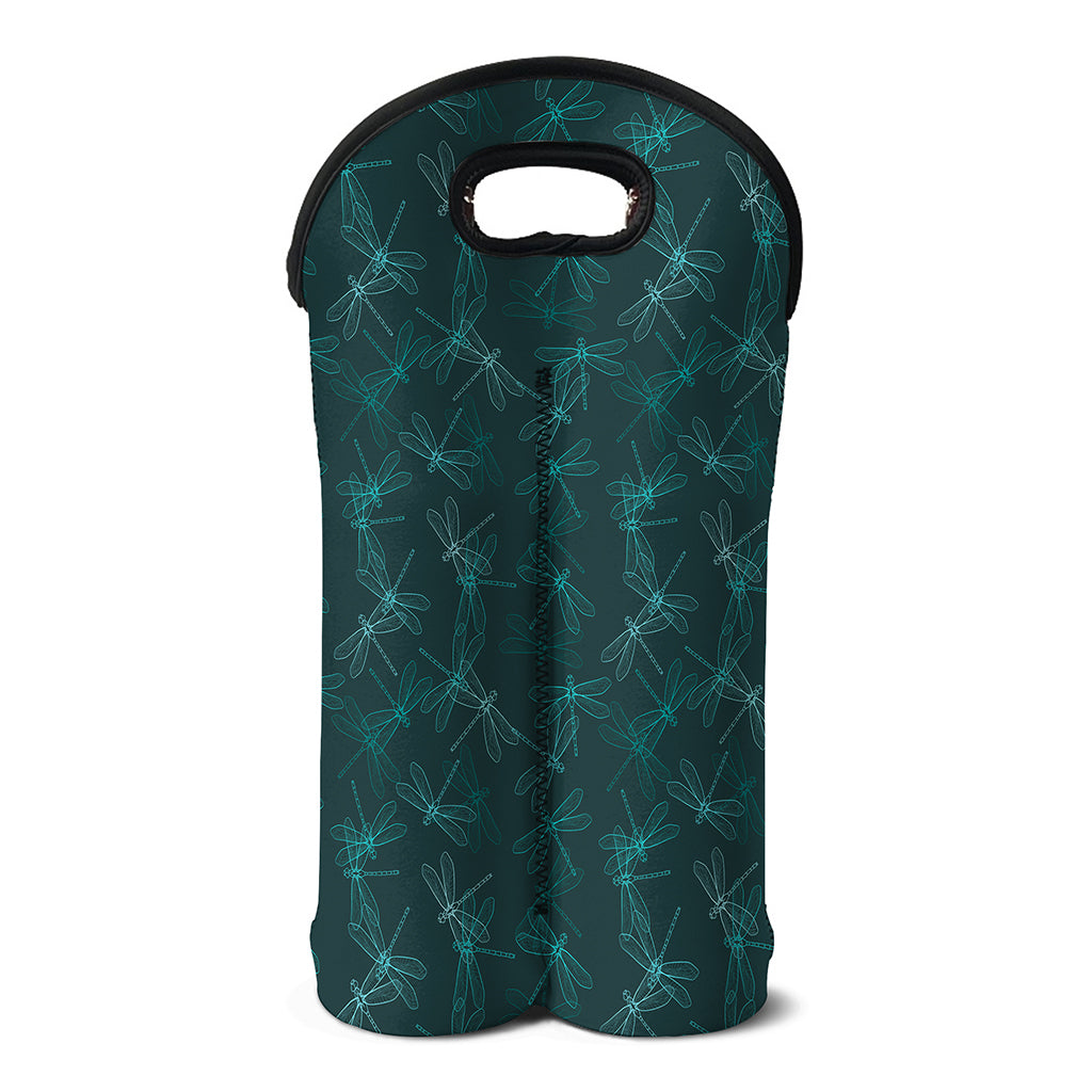 Turquoise Dragonfly Pattern Print Double Neoprene Wine Tote