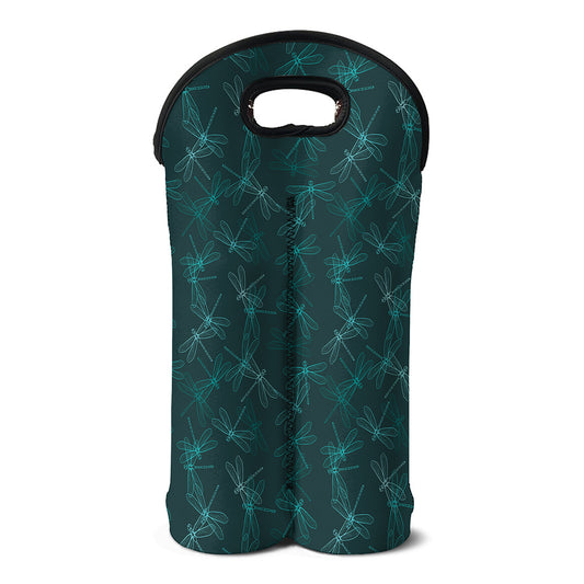 Turquoise Dragonfly Pattern Print Double Neoprene Wine Tote