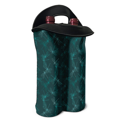 Turquoise Dragonfly Pattern Print Double Neoprene Wine Tote