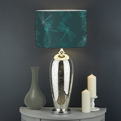 Turquoise Dragonfly Pattern Print Drum Lamp Shade
