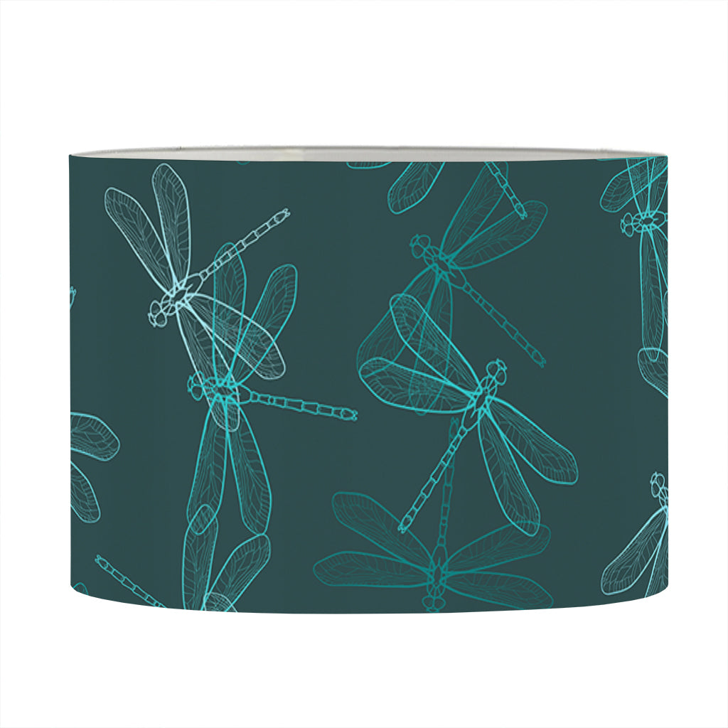 Turquoise Dragonfly Pattern Print Drum Lamp Shade