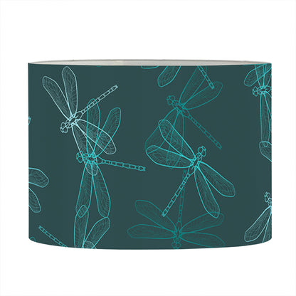 Turquoise Dragonfly Pattern Print Drum Lamp Shade