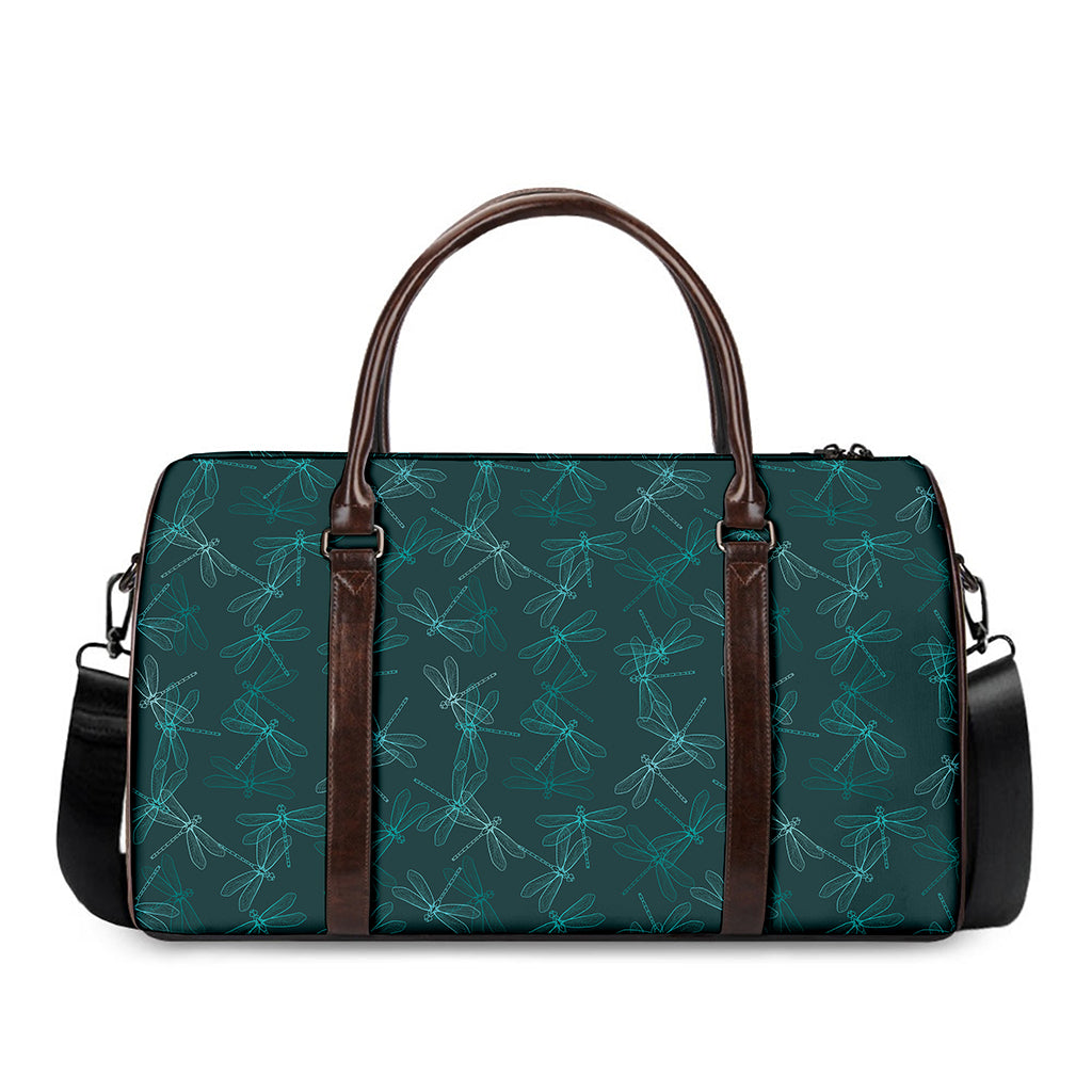 Turquoise Dragonfly Pattern Print Duffle Bag