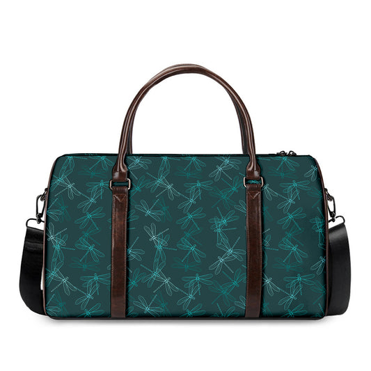 Turquoise Dragonfly Pattern Print Duffle Bag