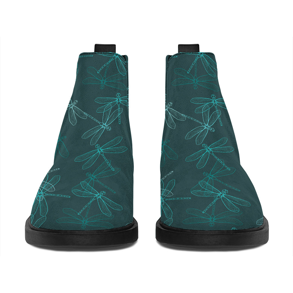 Turquoise Dragonfly Pattern Print Flat Ankle Boots