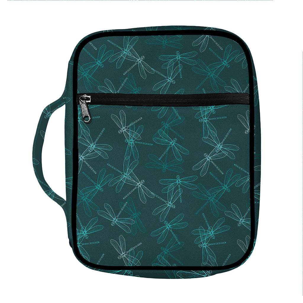Turquoise Dragonfly Pattern Print Front Pocket Bible Bag