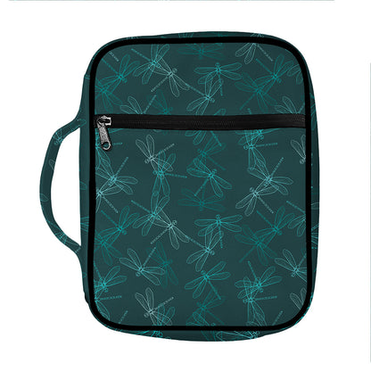 Turquoise Dragonfly Pattern Print Front Pocket Bible Bag