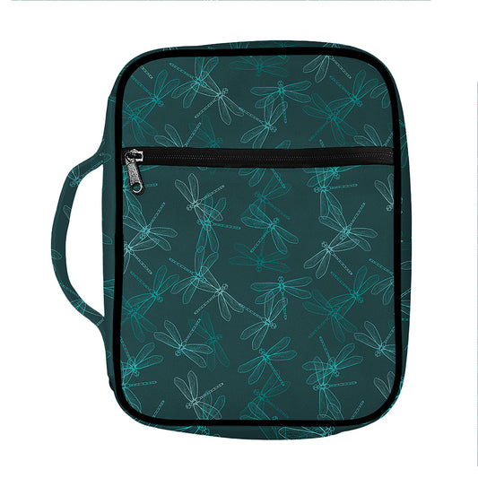 Turquoise Dragonfly Pattern Print Front Pocket Bible Bag