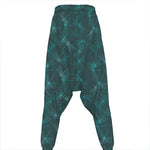 Turquoise Dragonfly Pattern Print Hammer Pants