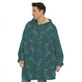 Turquoise Dragonfly Pattern Print Hoodie Blanket