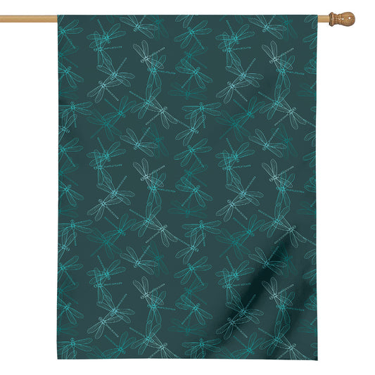 Turquoise Dragonfly Pattern Print House Flag