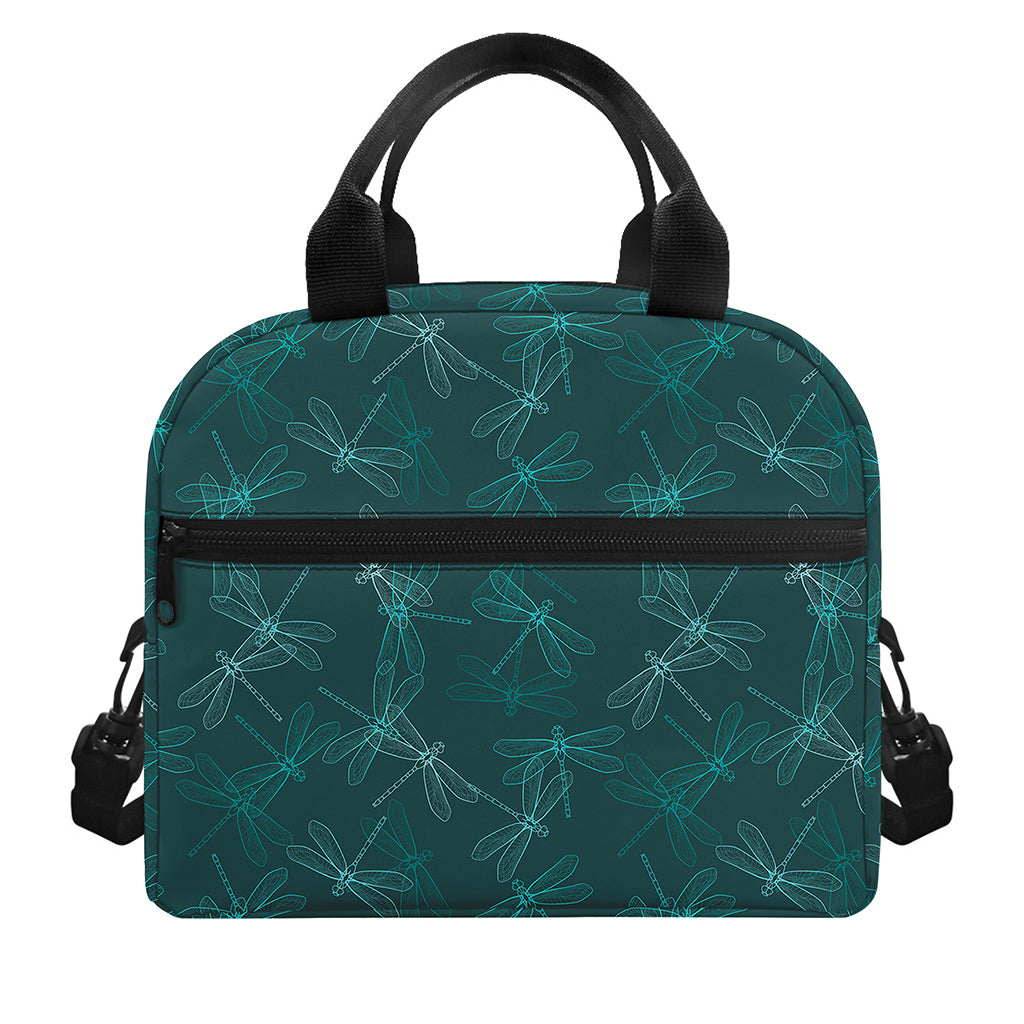 Turquoise Dragonfly Pattern Print Insulated Lunch Bag