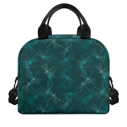 Turquoise Dragonfly Pattern Print Insulated Lunch Bag
