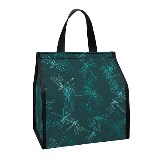 Turquoise Dragonfly Pattern Print Insulated Lunch Tote