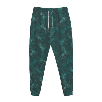 Turquoise Dragonfly Pattern Print Jogger Pants