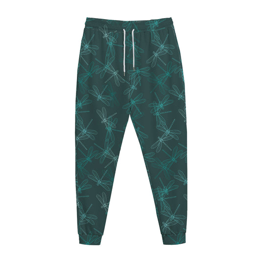 Turquoise Dragonfly Pattern Print Jogger Pants