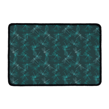 Turquoise Dragonfly Pattern Print Kitchen Mat