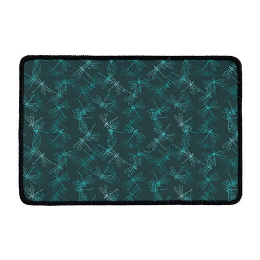 Turquoise Dragonfly Pattern Print Kitchen Mat