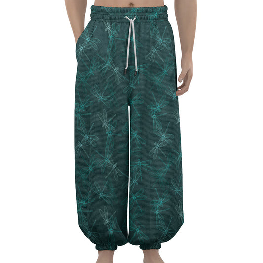 Turquoise Dragonfly Pattern Print Lantern Pants